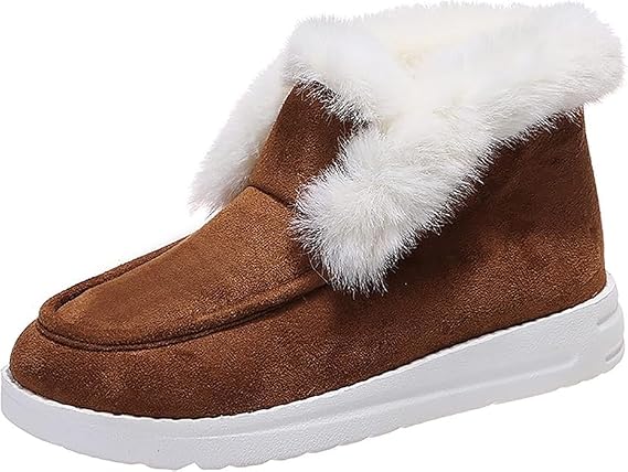 YTINGNICE Women's Suede Bootie Slippers Warm Fuzzy Slippers, Senior Comfy Winter Ankle Boots, Fur Lined Ankle Slip on Boots