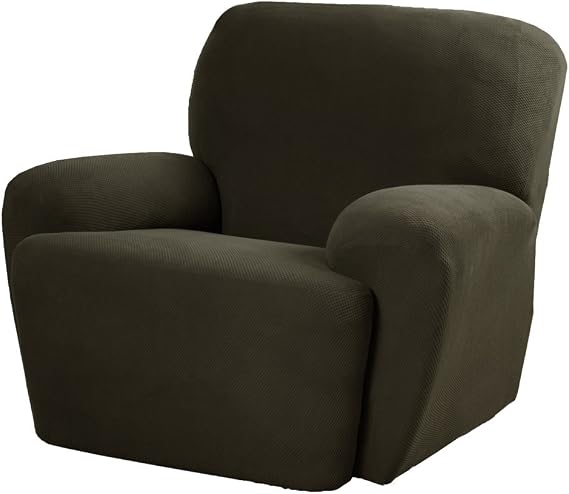 MAYTEX 4300319 Pixel Ultra Soft Stretch 4 Piece Recliner Arm Furniture Cover Side Pocket, Dusty Olive Green Chair Slipcover