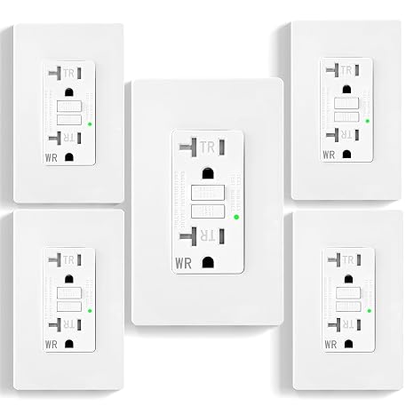 5-Pack GFCI Outlet 20 Amp, Self-Test GFI Receptacle with LED Indicato, Tamper & Weather Resistant (TR/WR), UL Listed, LED Indicator, Wall Plate Included,Screwless Matte White