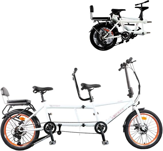 Foldable Tandem Bike 2 City Tandem Folding Bicycle 7 Speed Adjustable Cruiser Bike Folding Bike with 3 Seats Disc Brake Adult Portable Bicycle City Bicycle