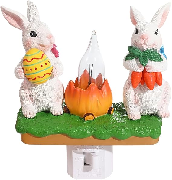 Bunny Campfire Flickering Night Light, Easter Egg Night Light Plug into Wall with Switch, Rabbit LED Lamp Wall Decorative for Hallway Stair Bedroom Easter Decoration