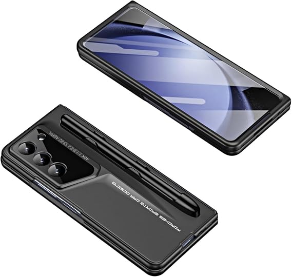 Rotating flip Cover Phone case Fashion Case Compatible with Samsung Galaxy Z Fold 5,with Built-in Writing Pen & Built-in Screen Protector Hard PC Ultra-Thin Anti-Scratches Shockproof Protective Phone