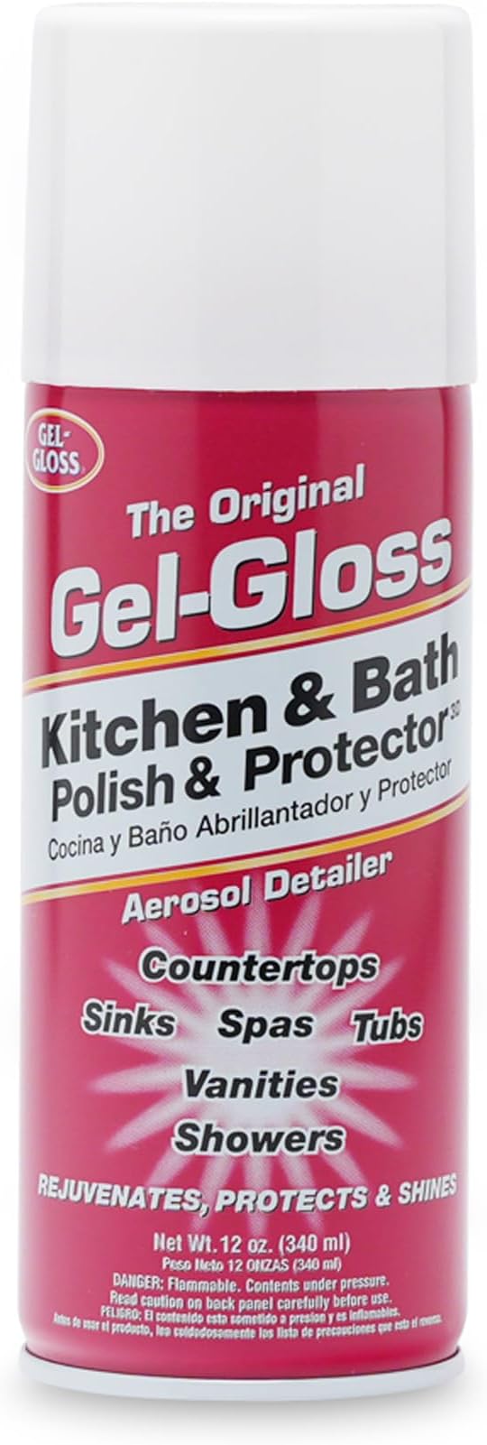 Gel-Gloss Home Kitchen & Bath Polish Aerosol - Carnauba Wax Formula,12 oz.