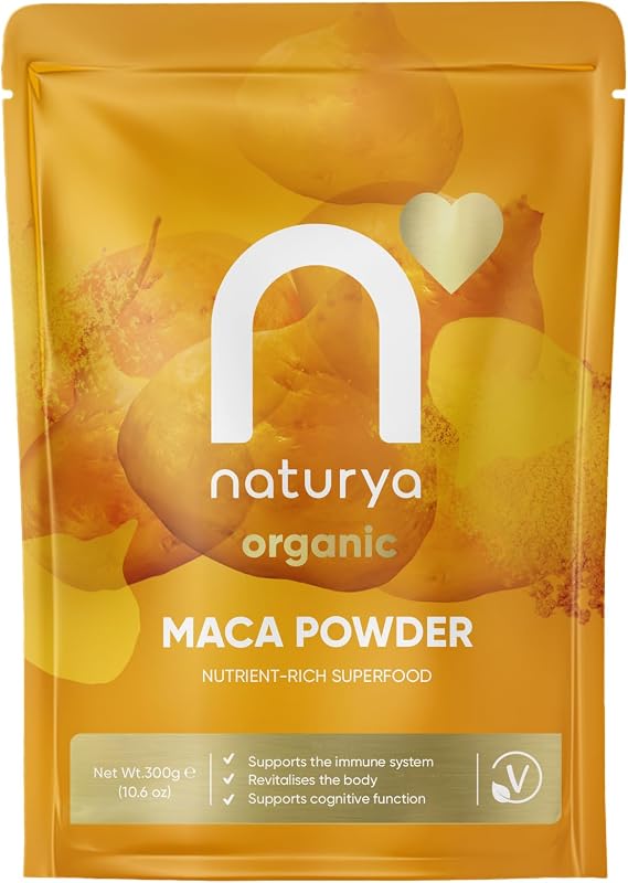 Naturya | Peruvian Organic Raw Maca Powder 300g | Certified Organic, Vegan & Kosher Superfoods | Packed with Vit B2, Iron & Fibre