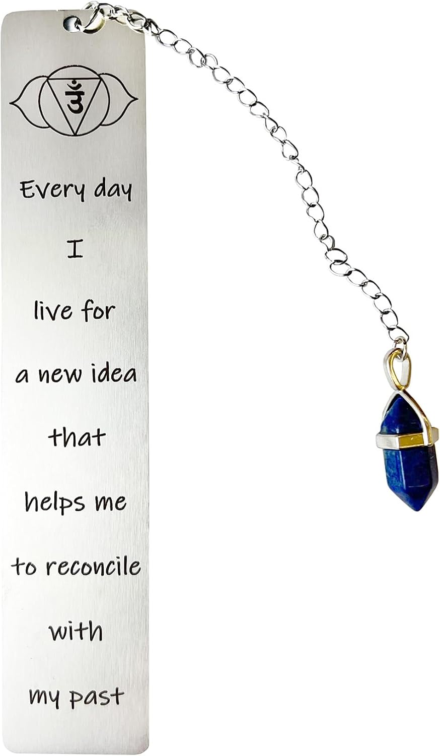 Third Eye Chakra Book Mark - Lapis Lazuli Double-Terminated Pendant & Intuitive Affirmation, Collectible 7-Chakra Set for Spiritual Healing & Inner Vision Tower Book