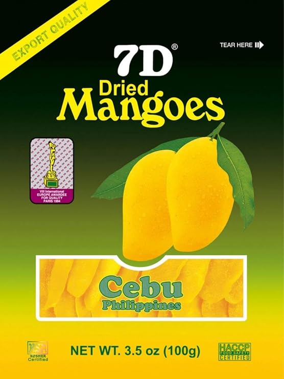 7D Dried Mangoes Philippine Brand Naturally Delicious - Premium Quality Cebu Philippines Mango - Dried Mangoes Snack - Pack of 5 x 3.5oz/100g (17.5oz / 500G)