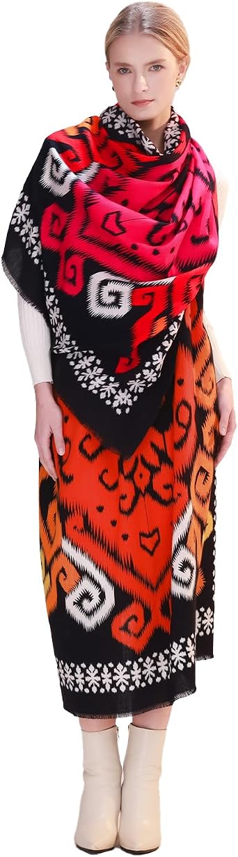 DANA XU Double-Sided Reversible 100% Merino Wool Pashmina Shawl and Wraps for Women Extra Large Soft for Dresses and Travel