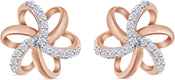 Spiral Flower Stud Earrings For Women Round Natural Diamond Accent Plumeria Flower Stud Earrings in 10K gold or 925 Sterling Silver Jewelry For Her