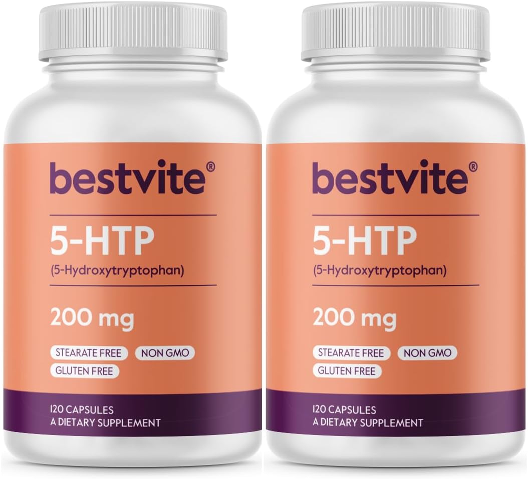 BESTVITE 5-HTP 200mg per Capsule 240 Capsules 120 x 2 - No Stearates - No Flow Agents - Gluten Free - Non GMO