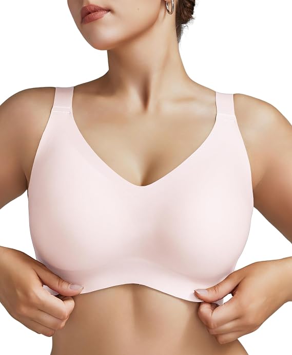 Women's Wireless Minimizer Bra Full Coverage Seamless Support | Cloud-soft breathable cups, removable pads, jelly-strip lift, wide side wings, adjustable straps, everyday comfort