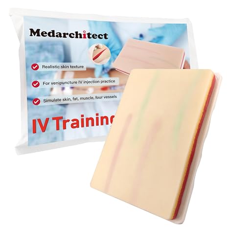 Medarchitect Venipuncture IV Injection Training Pad Model with 4 Veins Imbedded and 3 Skin Layers for Medical Students Doctors Nurses Practice