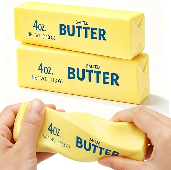 Butter Squishy Toy 2 Pack, Soft & Slow Rising Squeeze Stress Relief Fidget Toy, Realistic Butter Slime-Free Sensory Squishies for Kids and Adults, Cute Desk Toy Gift for Anxiety Relief and Relaxation