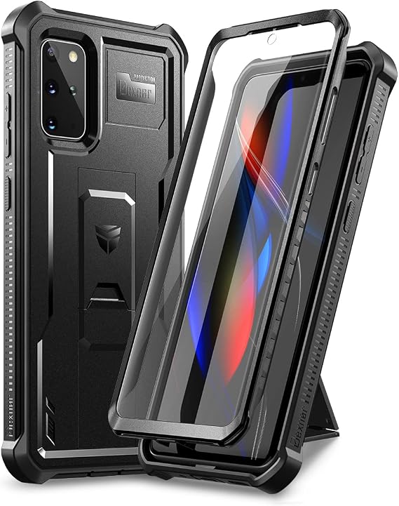 Dexnor for Samsung S20 Plus Case, [Built in Screen Protector and Kickstand] Heavy Duty Military Grade Protection Shockproof Protective Cover for Samsung S20 Plus - Black