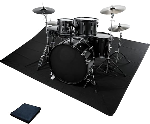 Drum Rug, Drum Mat with Non-Slip Grip Bottom(4x5.3Ft), Drum Carpet for Noise Reduction, Drum Pad for Jazz Drum & Electric Drum Set, Ideal Gift for Drummers, Drum Accessories, 47x63in, Black