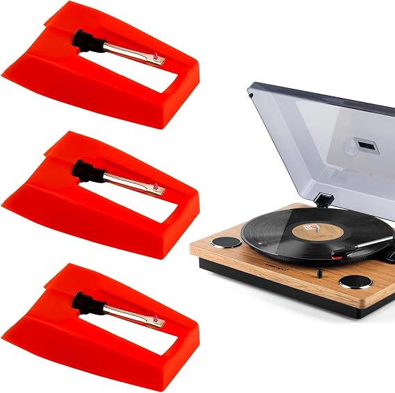 3pcs Record Player Needle,Turntable Replacement Needle Durable Record Player Needle Replacement Accessories,Replacement Player Needle Accessories for Vinyl Record Player(Red)