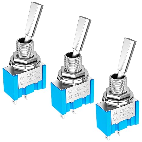 DaierTek Mini Toggle Switch SPST Miniature Small Flat Toggle Switch ON/Off 2 Position 2 Pin 6A 125VAC 3A 250VAC for Car Truck Household Appliance -3pcs