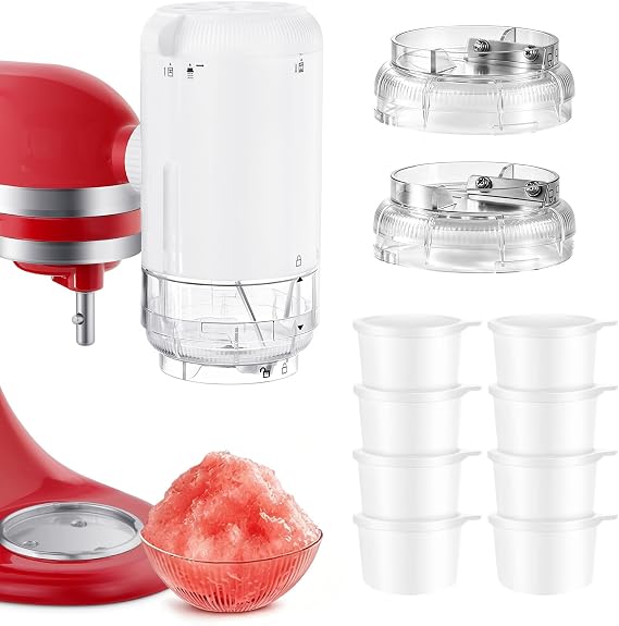 Shave Ice Attachment for Kitchenaid Stand Mixer, Snow Cone Shaved Ice Machine, with Coarse and Fine Blades, 8 Ice Molds, Snow Cone Maker for KitchenAid