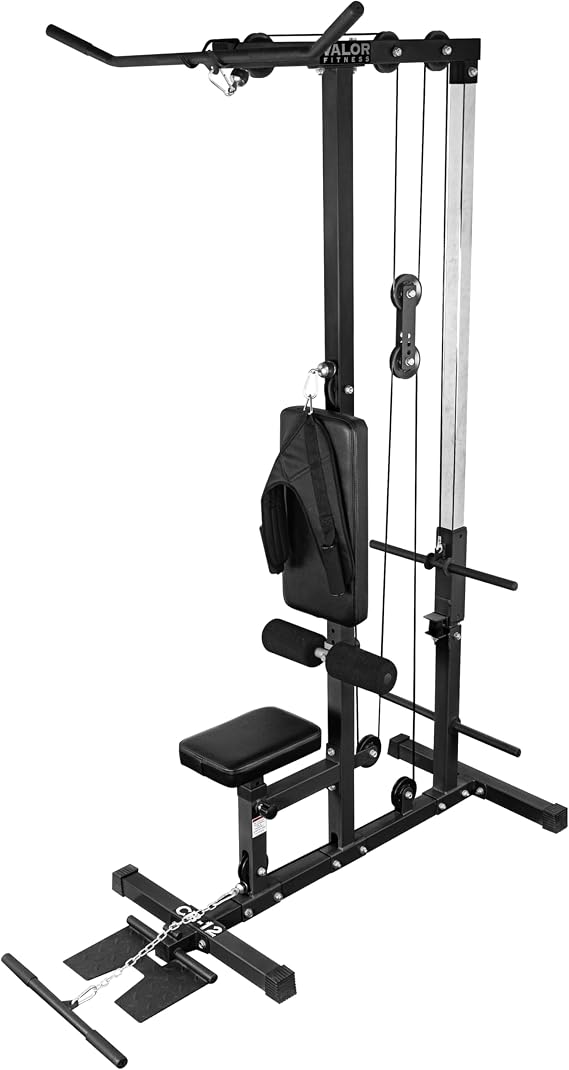 Valor Fitness LAT Pulldown and Low Row Cable Machine Dual Pulley Plate-Loaded System for Strength Training, Upper Body Workouts, and Home Gym Equipment