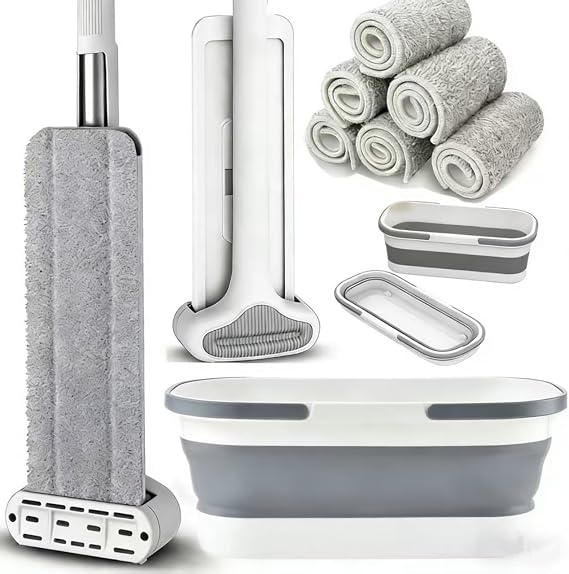 Flat Mop & Bucket Set with 6 Reusable Pads