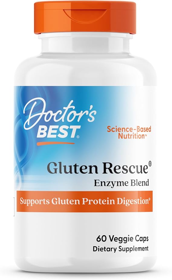 Doctor's Best Gluten Rescue - Digestive Enzymes Capsules for Women & Men, Protease Enzyme Blend, Digestive Health Supplement, Supports Digestion of Foods w/Wheat, Barley, Rye - 60 Ct Veg Caps