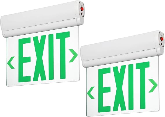 LEONLITE 2-Pack LED Edge Lit Exit Sign, Green Letter Emergency Exit Sign | UL 924 Hardwired Exit Light with Battery Backup, Double Sided, Rotating Acrylic Clear Panel, Top/Side/Wall Mount, AC 120/277V
