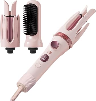 LtYioe 3-in-1 Automatic Curling Wand, 1.1/1.25 Inch Curls & Straightener, 2-Way Rotation/Slot Anti-Tangle, Ceramic Coating, 4 Temp Settings, LCD Display, Auto Shut-Off, Thickened Anti-Scald, Pink.