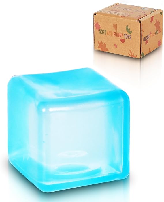 1PCS Medium Ice Cube Stress Balls Gift , Large Squishy Fidget Cube Toys for Kids & Adults, Colorful Sensory Stress Relief Toys in Premium Gift Box(5.0cm) (Blue)