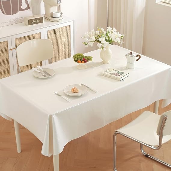TruDelve Vinyl Tablecloth with Flannel Backing White Plastic Table Cloth Square Table Party Tablecloths Waterproof Tables Cover (54'' x 54'', Crocodile Texture)