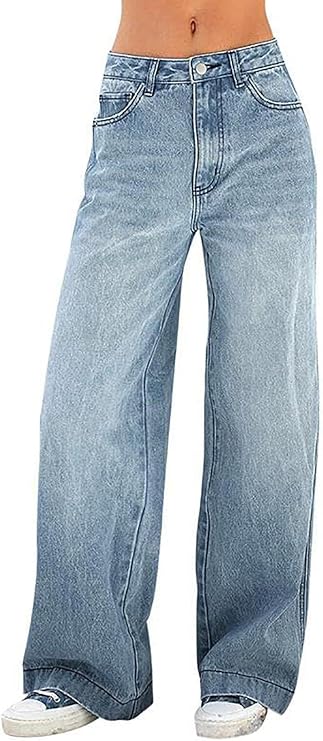 Xineicy Jeans for Women Wide Leg Baggy Jeans Y2K Mid Waist Distress Vintage Denim Pants