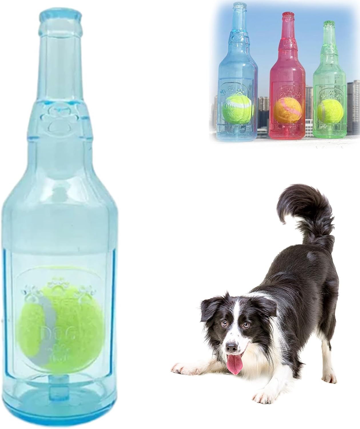 FOLENZU Beer Bottle with Tennis Ball Dog Chew Toy, Bottle with Tennis Ball Dog Toy, Bottle with Tennis Ball Dog Toy, Pet Chew Toy, Puppy Teeth Grinding Small Large Dog Chewing Toys