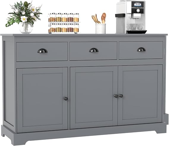 Giantex Sideboard Buffet Server Storage Cabinet Console Table Home Kitchen Dining Room Furniture Entryway Cupboard with 2 Cabinets and 3 Drawers Adjustable Shelves, Gray