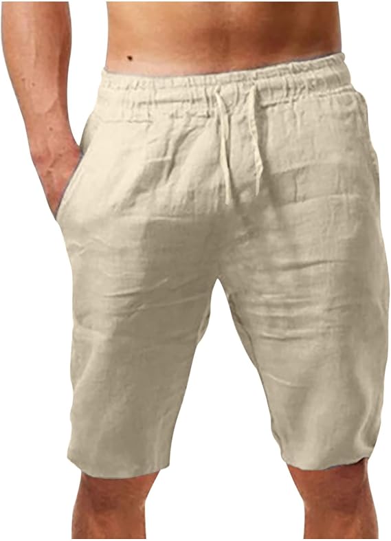 Cotton Linen Shorts for Men Summer Causal Elastic Waist Drawstring Shorts Loose Beach Shorts Trendy Clothes 2024