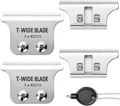 Replacement T-Wide Blades Compatible with Wahl 5-Star Detailer Hair Trimmers - 0.4mm Zero-Gap (Silver - Pack of 2)