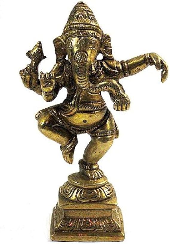Brass Dancing Ganesh Brass Statue, Gold