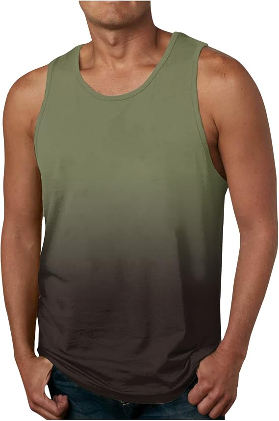 Beach Tank Tops for Men Summer Fashion Sleeveless Gradient Color Muscle Basic T Shirts Casual Loose Pullover Tops
