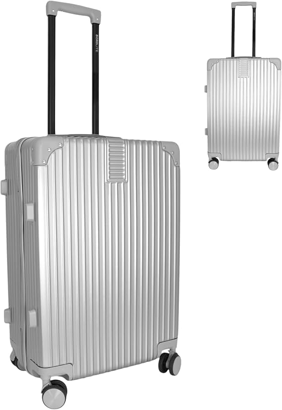 Bordlite 24 Inch Medium Suitcase (65x41x25cm) Lightweight ABS Hard Shell Checked Luggage – Durable Travel Case with 360 Spinner Wheels, Telescopic Handle & Combination Lock – Silver