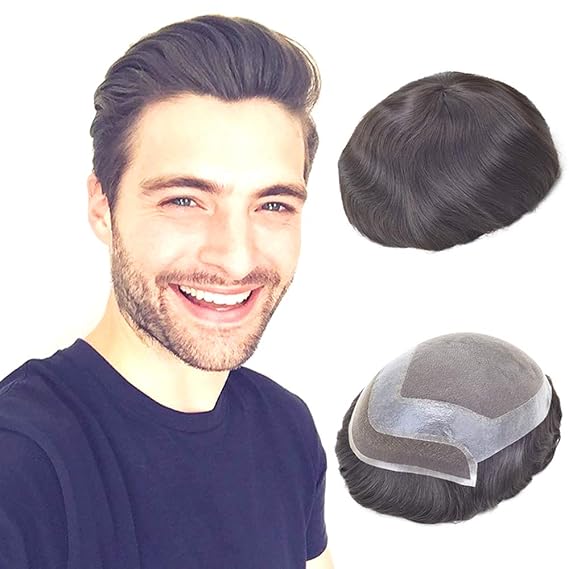 Lordhair Toupee for Men Hair Replacement System European Hair Toupee Hair Pieces for Men Natural Lace Front with Skin Perimeter Base Multiple Size Available