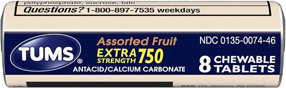 Tums Extra Strength 750, Assorted Fruit Flavors