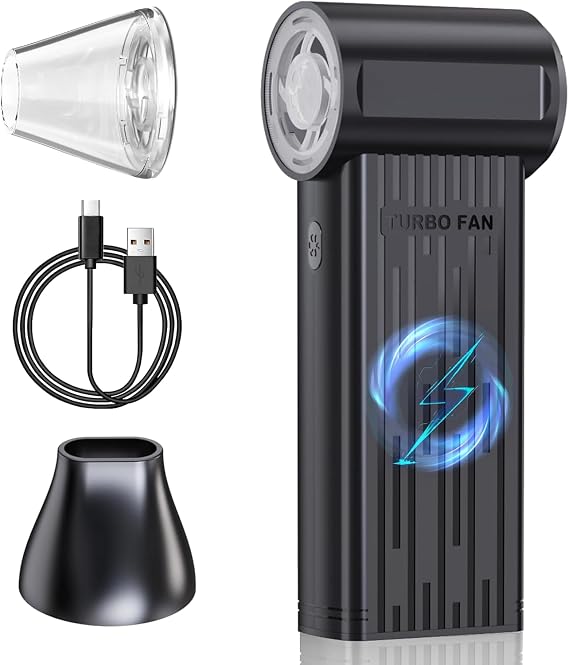 Rechargeable Compressed Air Duster, Min Blower Jet Turbo Fan, 200,000RPM 3-Gear Adjustable,Car Dryer Air Blower Cleaning,Air Cleaner for Computer,Cordless Leaf Blower Multi-Use