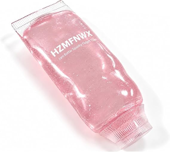 Jam Bottle Squishy Fidget, Toothpaste Shaped Squishy, Soft Slow Rising TPR Squeeze with Fruit Charms, Cute Sensory Stress Relief and Anxiety Relief (Transparent Pink)