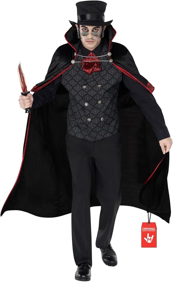 Morph, Vampire Costume Men, Halloween Costumes for Men | Velour Layered Cape with Chain Detail, Victorian Print Waistcoat Included, Perfect for Halloween, Great for Dress-Up