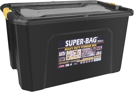Super Bag 100 L Kapaklı Saklama Kutusu, Ağır Hizmet Plastik Depolama Kutusu, Çok Amaçlı Eşya Düzenleme ve Saklama Kabı, Darbeye Dayanıklı, Ev Garaj Depo Kullanımı, ASR-4040