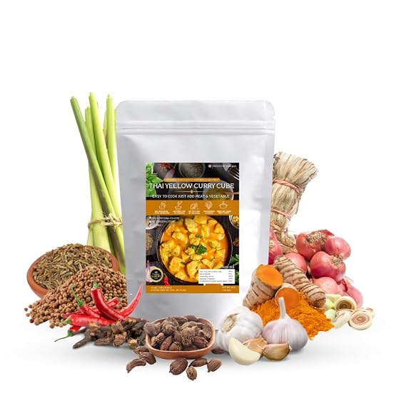Lamoone Yellow Curry Cube 46 g (1.62 oz) Pre-Measured Thai Curry Paste Cube, Authentic Herbs & Spices, Ready to Cook with Coconut Milk, Perfect for 2 Servings (1)