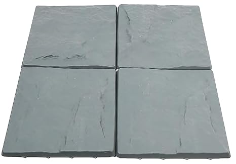 Garden Stepping Stones – Pack of 4 Plastic Durable Hard-Wearing Stomp Tiles – Eco-Friendly Decorative Outdoor Paving Slabs for Garden Pathway, Lawn, Patio & Landscaping