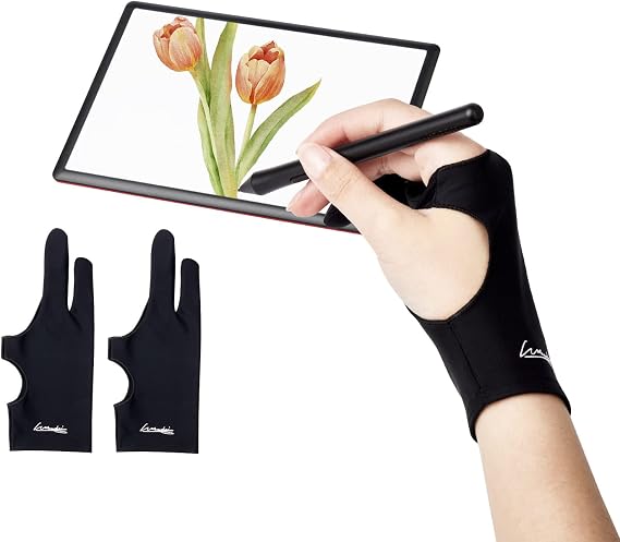 2 Pack Digital Drawing Gloves Artist Gloves for Drawing Tablets iPad Sketching Art Gloves with 2 Fingers for Right and Left Hand Smudge Guard Small 2.95 x 8.2 inches