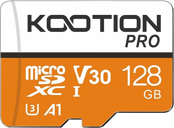 KOOTION MicroSD Card, 128 GB, TF Card with SD Adapter, Class 10, UHS-I Memory Card, SDXC, Micro SD Card, U3, A1, V30 Ultra High Speed Transfer for Smartphones, Drive Recorders, Digital Cameras, Tablet