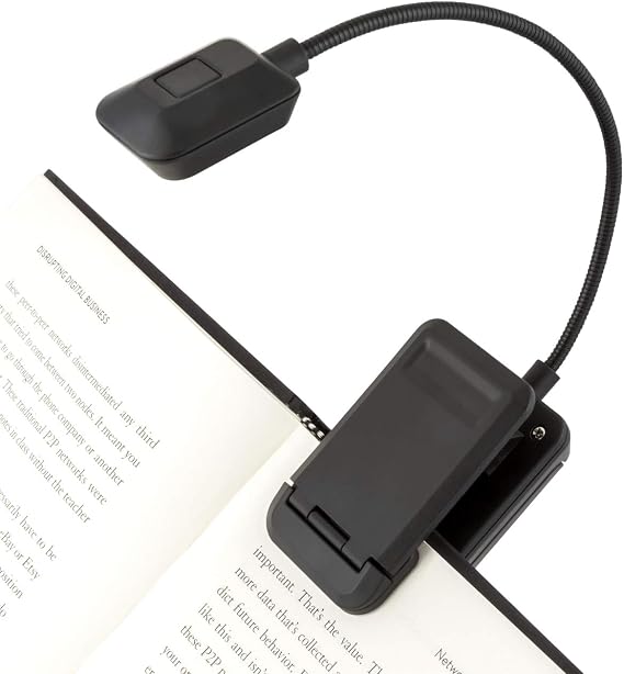 WITHit Quad Clip On Book Light Black LED Reading Light with Clip for Books and eBooks, Dimmable Brightness, Portable & Lightweight Bookmark Light for Adults, Batteries Included