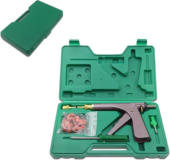 Tubeless Tyre Repair Kit Tire Gun Puncture Valve Removal Tools with Mushroom Plugs for Truck, RV, Jeep, ATV, Tractor,Trailer ect Djustable Four (Black)
