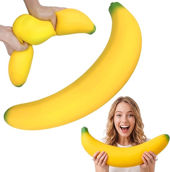 18IN Jumbo Banana Squishy,4X Stretch Stress Relief Banana Fidget Toys | Ultra-Soft Realistic Slow Rising Squeeze Fruit Toy for Adults, Great for Fun Sensory / Novelty Party Favors,Desk Toys