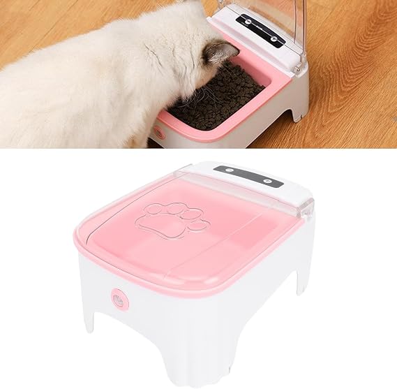 Automatic Cat Feeder with Timing Large Capacity, Automatic Feeder Wet Food with Non Tipping Base, Pet Dispenser Suitable for Cats Dogs Household Daily Feeding (Pink)